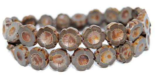 Table Cut Round Beads Hawaii Flowers, (13090 8680), Glass, Czech Republic