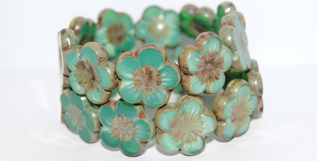 Table Cut Flower Beads Hibiscus, 21 Opal Aqua 43400 (21 61310 43400), Glass, Czech Republic