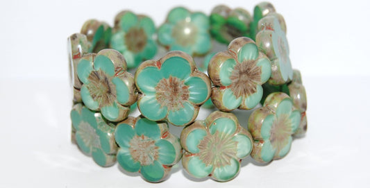Table Cut Flower Beads Hibiscus, 21 Opal Aqua 43400 (21 61310 43400), Glass, Czech Republic
