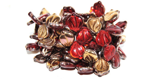 Leaf Petal Pressed Glass Beads, Transparent Red 27101 (90060 27101), Glass, Czech Republic
