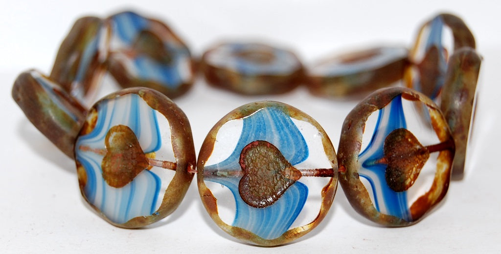 Table Cut Round Beads With Heart, 65014 Travertin (65014 86800), Glass, Czech Republic