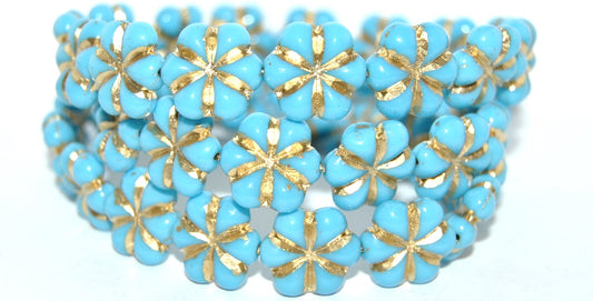 6-Petal Flower Pressed Glass Beads, Turquoise Blue 54202 (63030 54202), Glass, Czech Republic