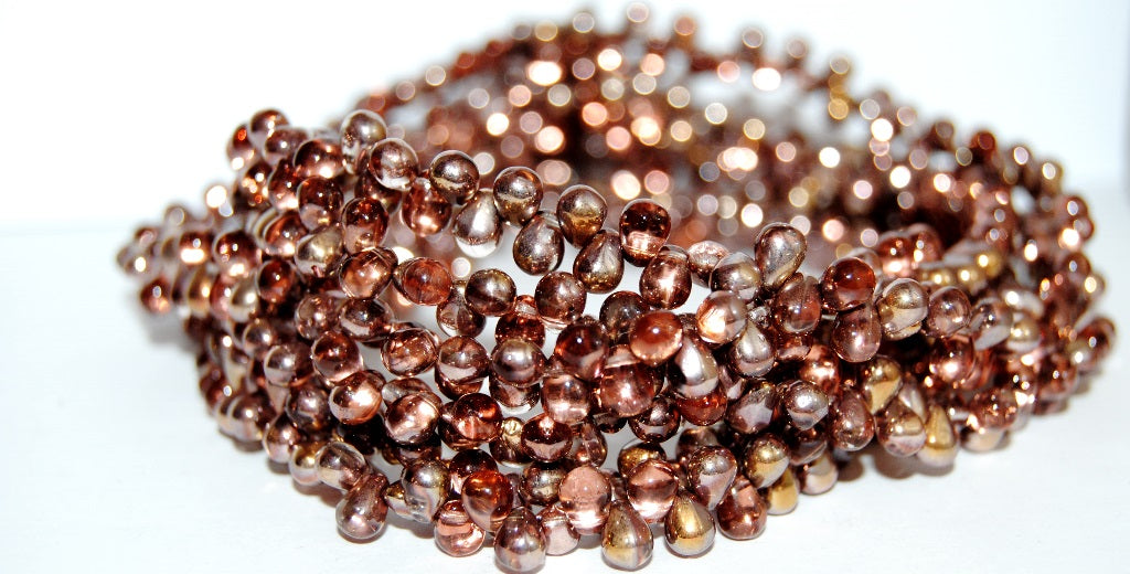 Pear Drop Pressed Glass Beads, Transparent Pink 27101 (70120 27101), Glass, Czech Republic