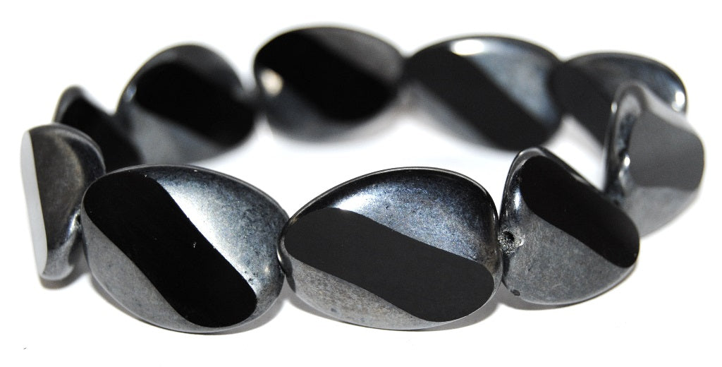 Table Cut Stone Like Beads With Stripe, Black Hematite (23980 14400), Glass, Czech Republic