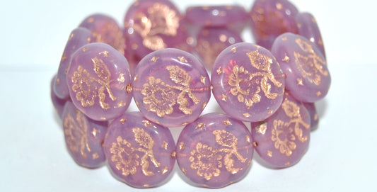 Round Flat With Flower Marguerite Pressed Glass Beads, (71010B 54200), Glass, Czech Republic