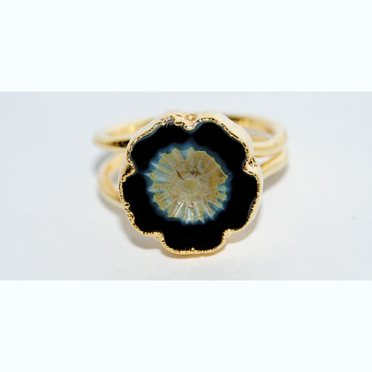 Adjustable Ring with Polished Czech Glass Bead, Hawaiian Flower 16 mm (G-14-G)