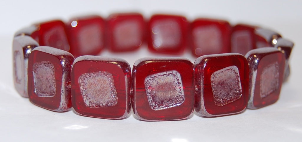 Table Cut Square Beads With Turned Square, Transparent Red Hematite (90090 14400), Glass, Czech Republic