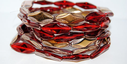 Faceted Oval With Star Pressed Glass Beads, Light Siam 27101 (90070 27101), Glass, Czech Republic