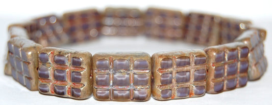 Table Cut Rectangle Beads With Grating, (26016 43400), Glass, Czech Republic