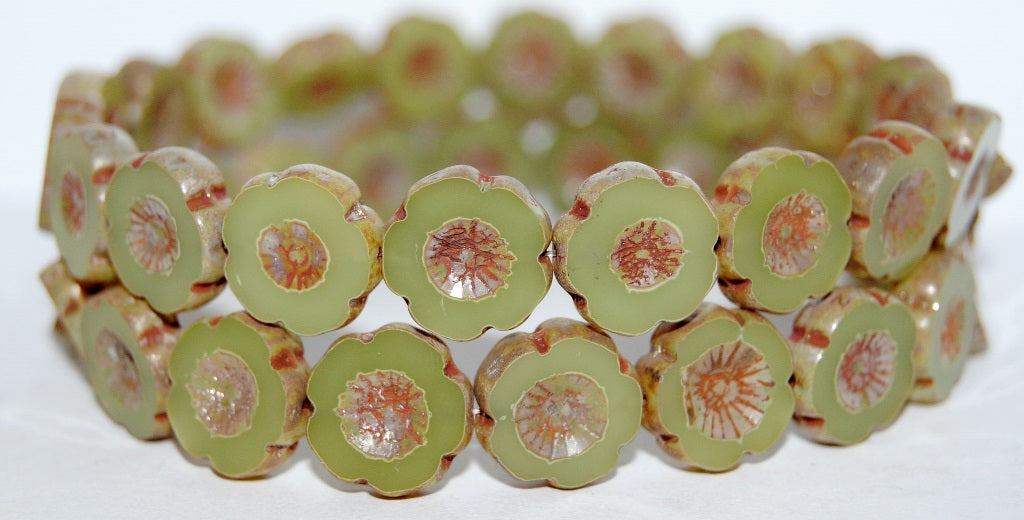 Table Cut Round Beads Hawaii Flowers, (52000B 43400), Glass, Czech Republic