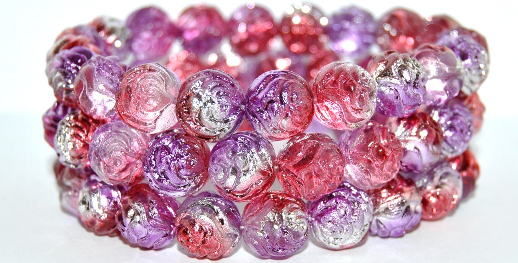 Round Rose Pressed Glass Beads, Crystal 48220 (30 48220), Glass, Czech Republic