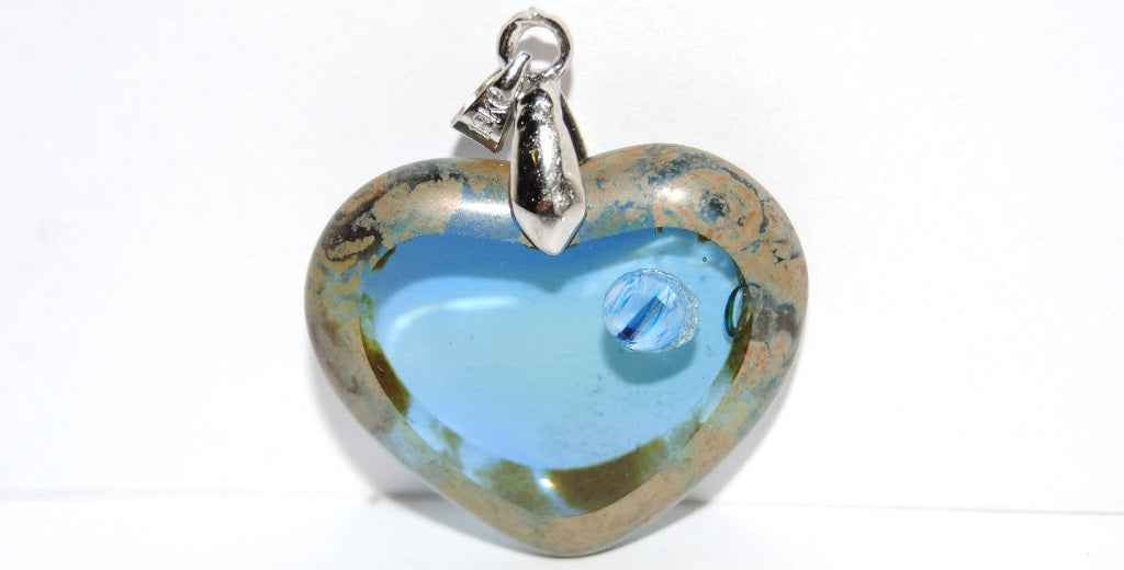 Table Cut Heart Beads Pendant, (Pp 87311 43400), Glass, Czech Republic