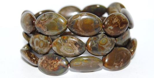 Oval Pressed Glass Beads, Beige Travertin (13020 86800), Glass, Czech Republic