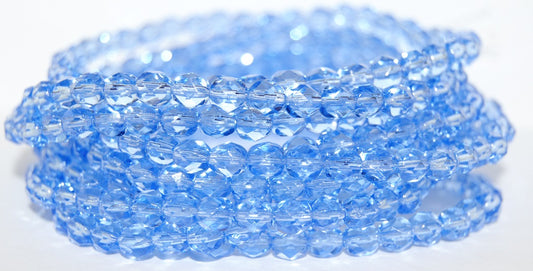 Fire Polished Round Faceted Beads, Transparent Blue (30020), Glass, Czech Republic