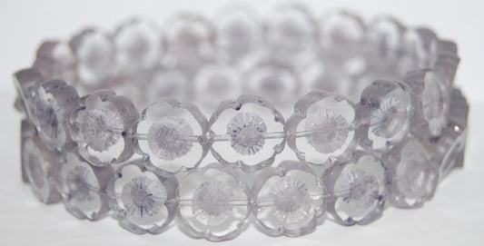 Table Cut Round Beads Hawaii Flowers, Crystal Luster Blue Full Coated (30 14464), Glass, Czech Republic