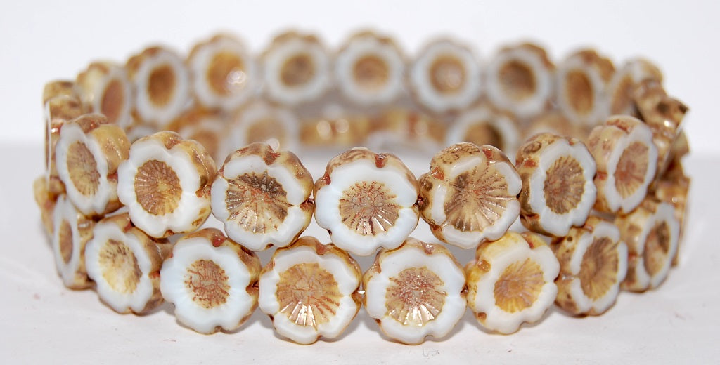 Table Cut Round Beads Hawaii Flowers, Beige 43400 (84000 43400), Glass, Czech Republic