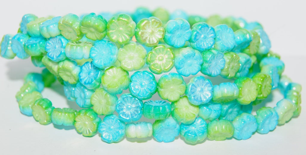 Hawaii Flower Pressed Glass Beads, Chalk White 48110 (3000 48110), Glass, Czech Republic