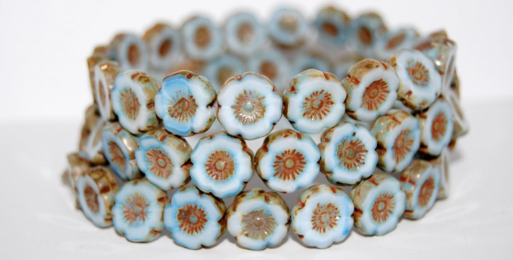 Table Cut Round Beads Hawaii Flowers, (7624 43400), Glass, Czech Republic
