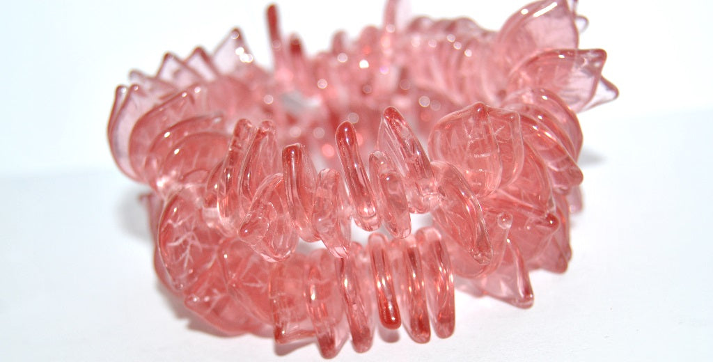 Czech Glass Pressed Beads Leaf, Transparent Pink (70130), Glass, Czech Republic