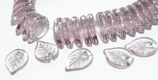 Leaf Pressed Glass Beads, Transparent Light Amethyst 54201 (20020 54201), Glass, Czech Republic