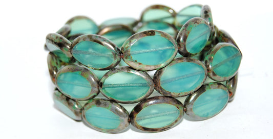 Table Cut Oval Beads Roach, Opal Aqua 43400 (61100 43400), Glass, Czech Republic