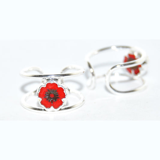 Adjustable Ring with Polished Czech Glass Bead, Hawaiian Flower 8 mm (G-23-A)