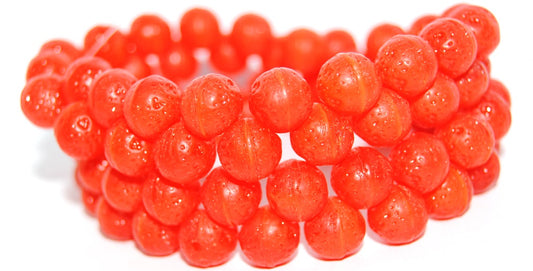 Round Orange Friut Pressed Glass Beads, Opal Red Fm (91240 Fm), Glass, Czech Republic