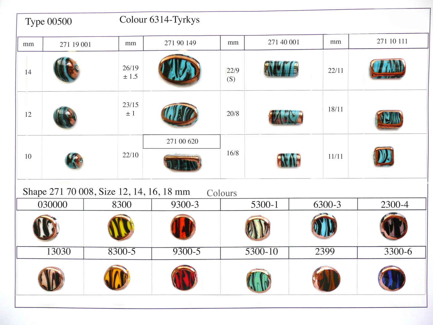 30 Stück Lampwork-Perlen 500 / flaches Quadrat/Rechteck (271-10-111), handgefertigt, Preciosa-Glas, Tschechische Republik