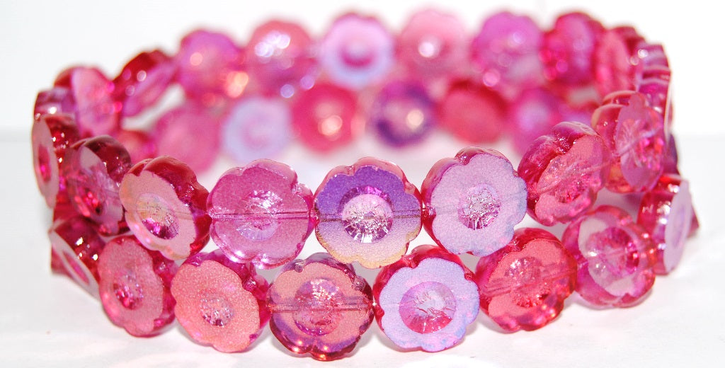 Table Cut Round Beads Hawaii Flowers, 48120 (48120), Glass, Czech Republic