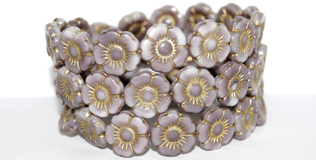 Round Flat Flower Pressed Glass Beads, (7224 54202), Glass, Czech Republic