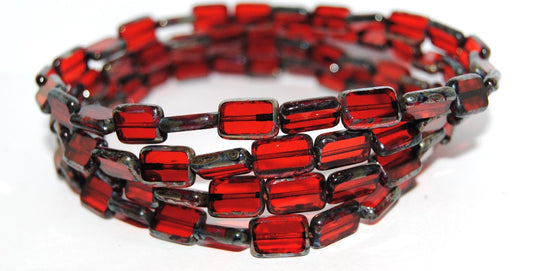 Table Cut Rectangle Beads, Ruby Red 43400 (90080 43400), Glass, Czech Republic