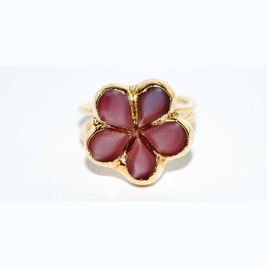 Adjustable Ring with Polished Czech Glass Bead, Flower 17 mm (G-3-H)