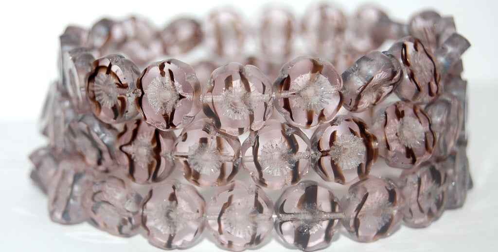 Table Cut Round Beads Hawaii Flowers, 78126 Luster Cream (78126 14401), Glass, Czech Republic