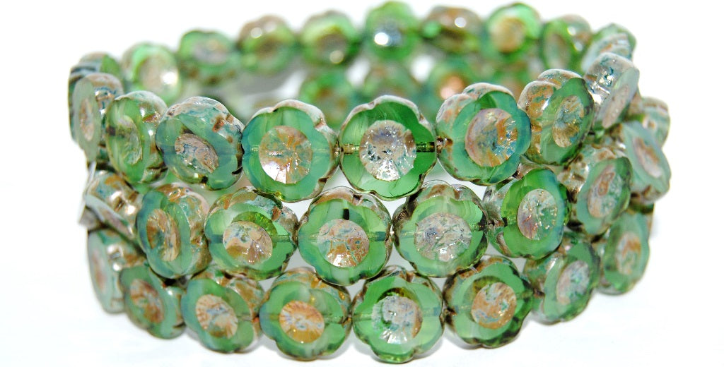 Table Cut Round Beads Hawaii Flowers, (50158001 43400), Glass, Czech Republic