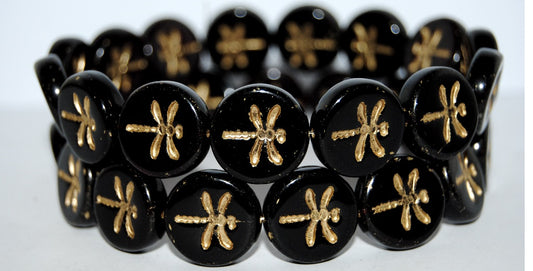 Round Flat Wit Dragonfly Pressed Glass Beads, Mixed Colors Purple Black 54202 (Mix Purple Black 54202), Glass, Czech Republic