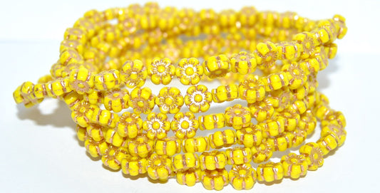 Hawaii Flower Pressed Glass Beads, Yellow 54200 (83120 54200), Glass, Czech Republic