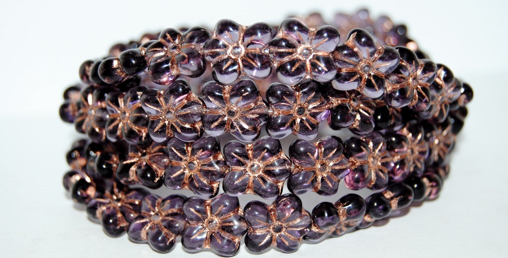 Flower Pressed Glass Beads, Transparent Light Amethyst 54200 (20310 54200), Glass, Czech Republic
