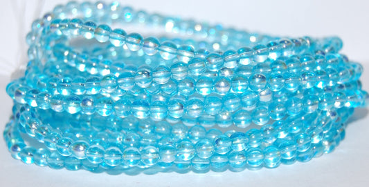 Round Pressed Glass Beads Druck, Transparent Aqua Ab (60010 Ab), Glass, Czech Republic