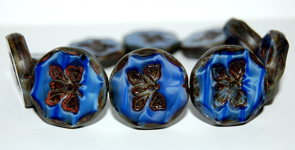 Table Cut Round Beads With Butterfly, 26307 Travertin (26307 86800), Glass, Czech Republic