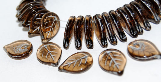 Leaf Pressed Glass Beads, Transparent Brown 54201 (10220 54201), Glass, Czech Republic