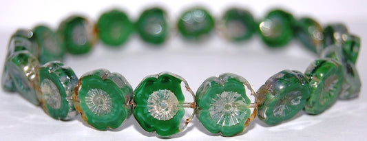 Table Cut Round Beads Hawaii Flowers, (56110 43400), Glass, Czech Republic