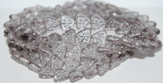 Triangle Flat Wit Flower Pressed Glass Beads, Transparent Light Amethyst 54201 (20020 54201), Glass, Czech Republic