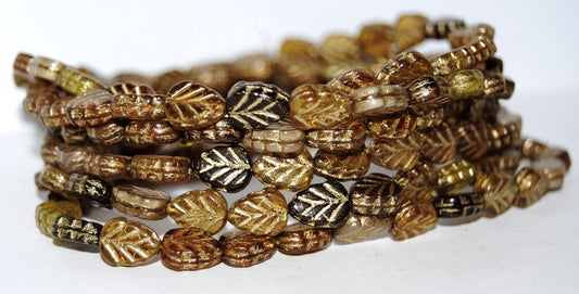 Lilac Leaf Pressed Glass Beads, Brown Mixed Colors 54202 (Brown Mix 54202), Glass, Czech Republic