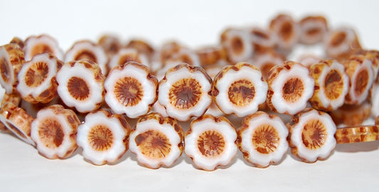 Table Cut Round Beads Hawaii Flowers, Pink Travertin (7724 86800), Glass, Czech Republic