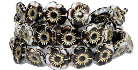 Round Flat Flower Pressed Glass Beads, (17025 54202), Glass, Czech Republic