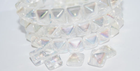Pressed Glass Beads 2-Hole Square Pyramid, Crystal Ab (30 Ab), Glass, Czech Republic