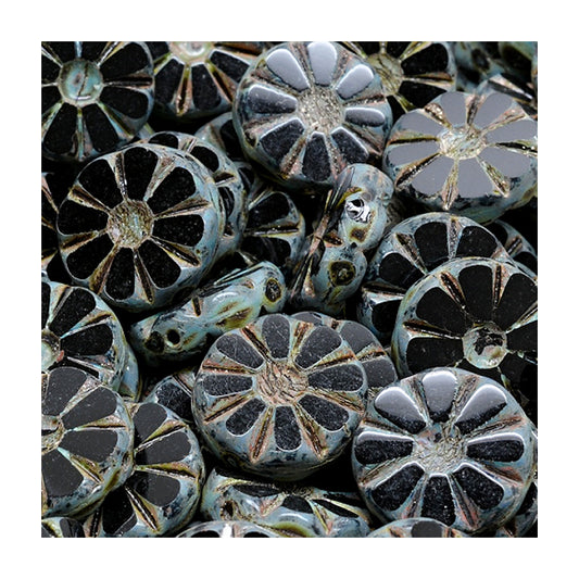 Table cut Czech glass beads flowers Black Glass Czech Republic