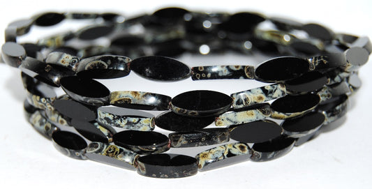 Table Cut Oval Boat Beads, Black Travertin (23980 86800), Glass, Czech Republic