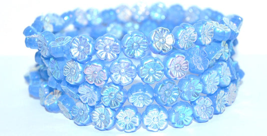 Hawaii Flower Pressed Glass Beads, Opal Blue Ab 2Xside (31010 Ab 2Xside), Glass, Czech Republic