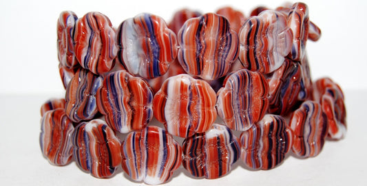 Round Flat Flower Pressed Glass Beads, 95333 (95333), Glass, Czech Republic